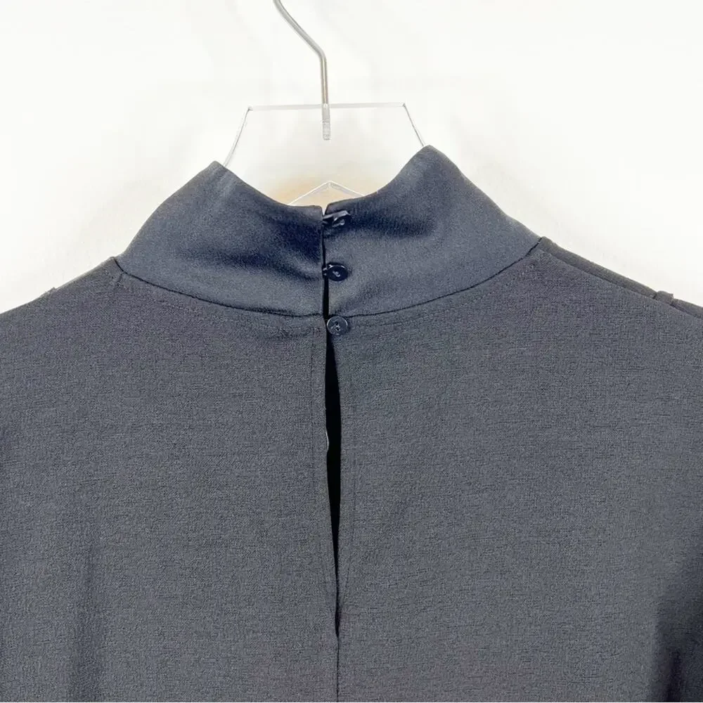 ZARA Satin Paneled Mock Neck Blouse‎ S Black - Picture 5 of 8